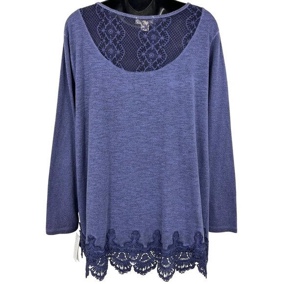 Style & Co Women Plus Size 3X Purple Glaze Crochet Top Blouse Long Sleeve New - Picture 5 of 9
